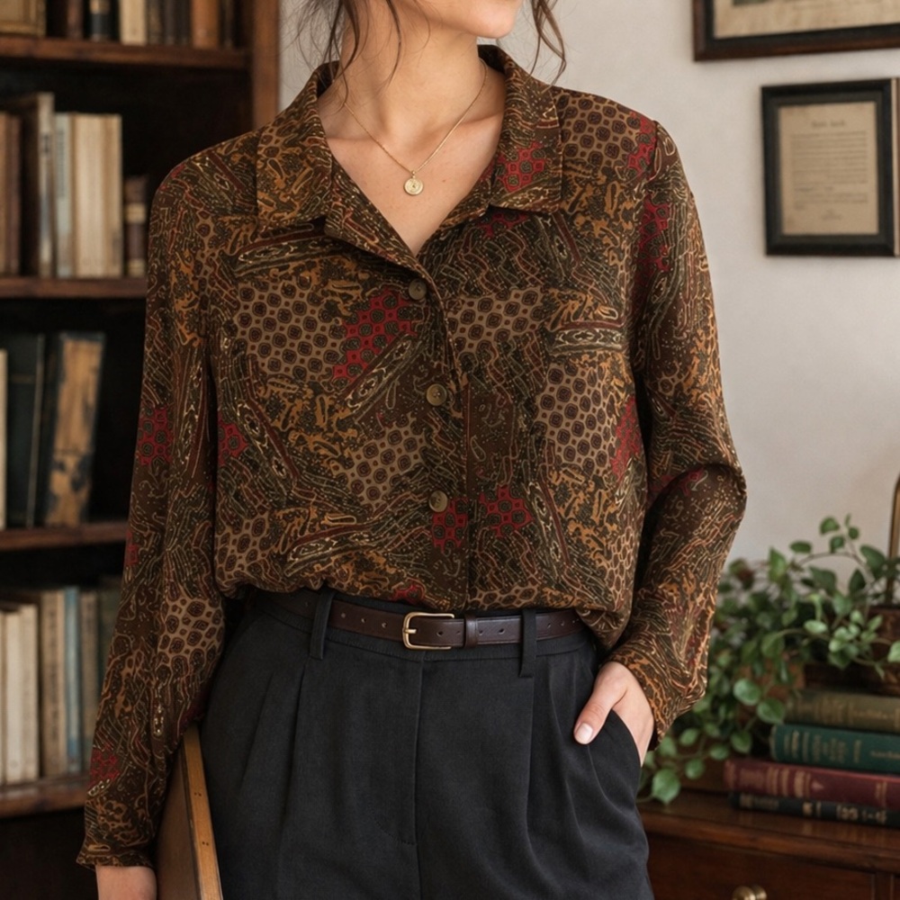 Briggs New York Petite XL Paisley Button Jacket Blouse Boho Artsy Academia Fall